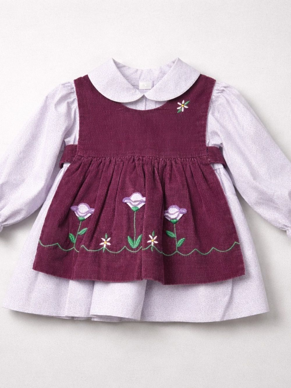Baby Togs Vintage purple dress with corduroy appliqué pinafore size 12 m